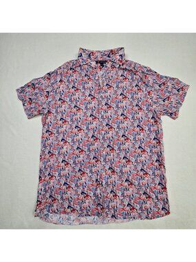 Cremeieux Mens Large Button-Up Shirt Abstract Blue Red Lightweight